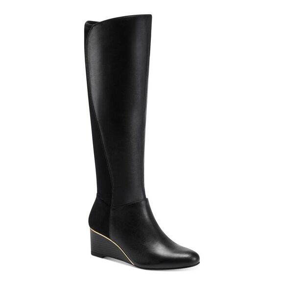 ALFANI Womens Black Mixed Media Beverly Round Toe Wedge Leather Boots 5.5 M